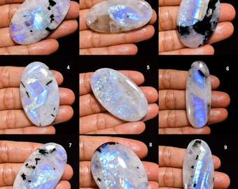 Top Grade Large Rainbow Moonstone with visible black tourmaline Blue Fire Moonstone White Rainbow Moonstone, Flashy Moonstones.