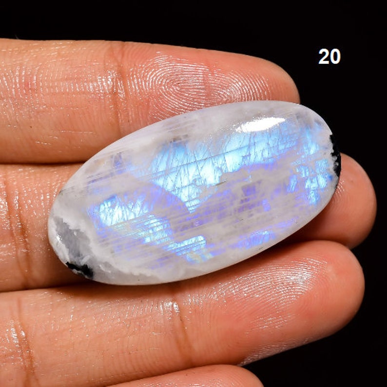 Rainbow Moonstone Gemstone, Rainbow Moonstone Cabochon Blue Fire Moonstone, Pear Oval Moonstone White Stone 20. 45ct 37x19x7mm
