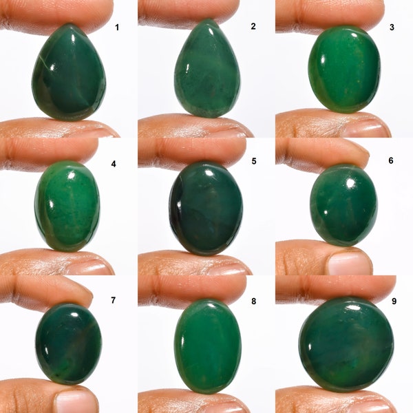 Beautiful Natural Green Jade Oval Teardrop Pear Cabochon Loose Gemstone For Making Jewelry, Flat Back Green Cabochon