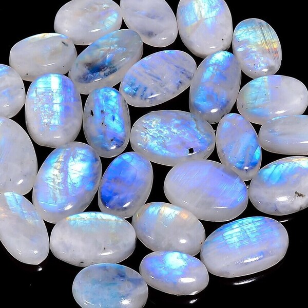 Cabochon naturel en pierre de lune arc-en-ciel, forme ovale, dos plat, calibrées AAA+, pierres précieuses de qualité en gros, 10 x 14 mm, 6 x 8 mm, toutes les tailles disponibles