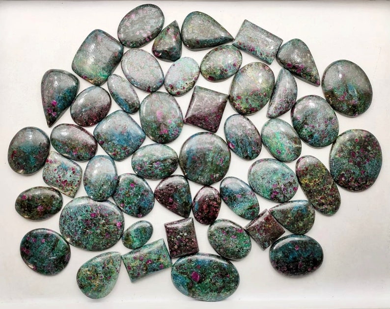 Natural Ruby kyanite cabochon loose gemstone lot, one side flat, AAA Quality jewelry, semi precious hand made hand polish loose gemstone lot image 1