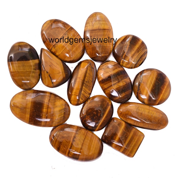 AAA+ Top Quality of Natural Tiger Eye Cabochon Loose Gemstone for Making Jewelry, Flat Back, Semi-Precious, Hand Polished Loose Gemstone Lot