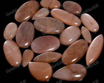 Peach Moonstone Cabochon Natural Gemstones Pear and Oval Mix Shape Crystals Flat Back, DIY Jewelry, Wire Wrapping, Bulk Wholesale Lot