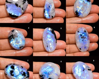 Rainbow Moonstone Gemstone, Rainbow Moonstone Cabochon Blue Fire Moonstone, Pear Oval Moonstone White Stone