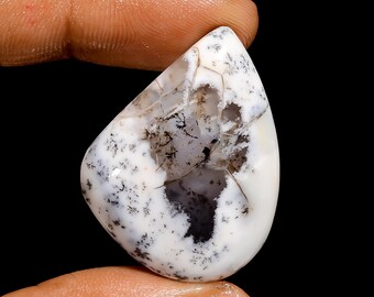 Dendritische opaal cabochon, natuurlijke dendritische opaal edelsteen met platte achterkant, zwart-witte dendritische agaat cabochon