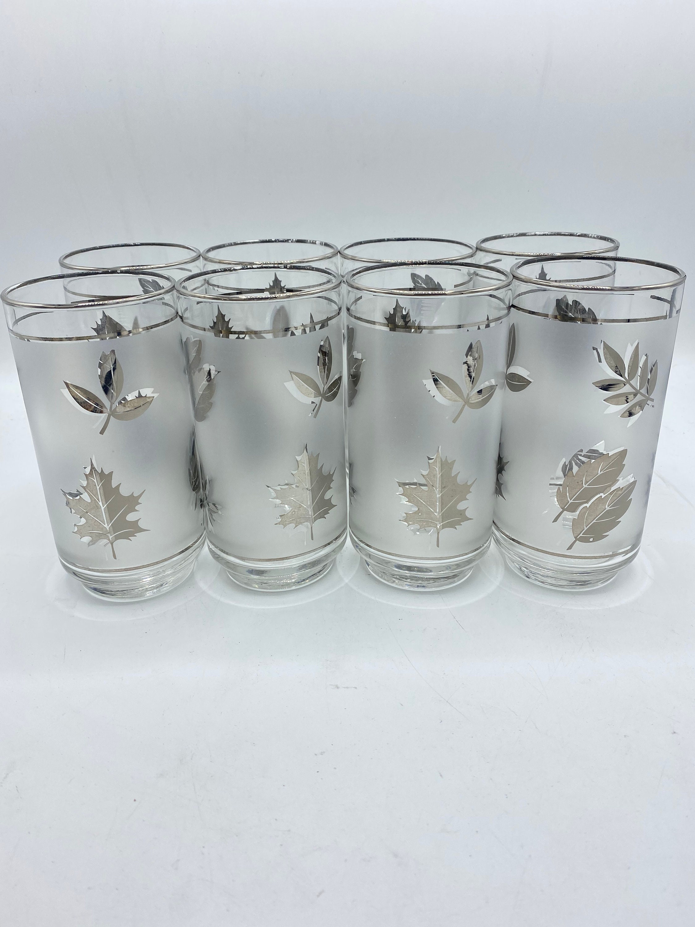 Vintage Libbey Silver Leaf Frosted Glass Tumblers Set of 8 Etsy