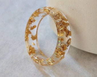 Gold Flake Resin Ring Transparent Ring Delicate Ring Resin Gold Flakes Ring Rainbow Glitter Resin Ring Gold Resin Ring Resin Ring Handmade