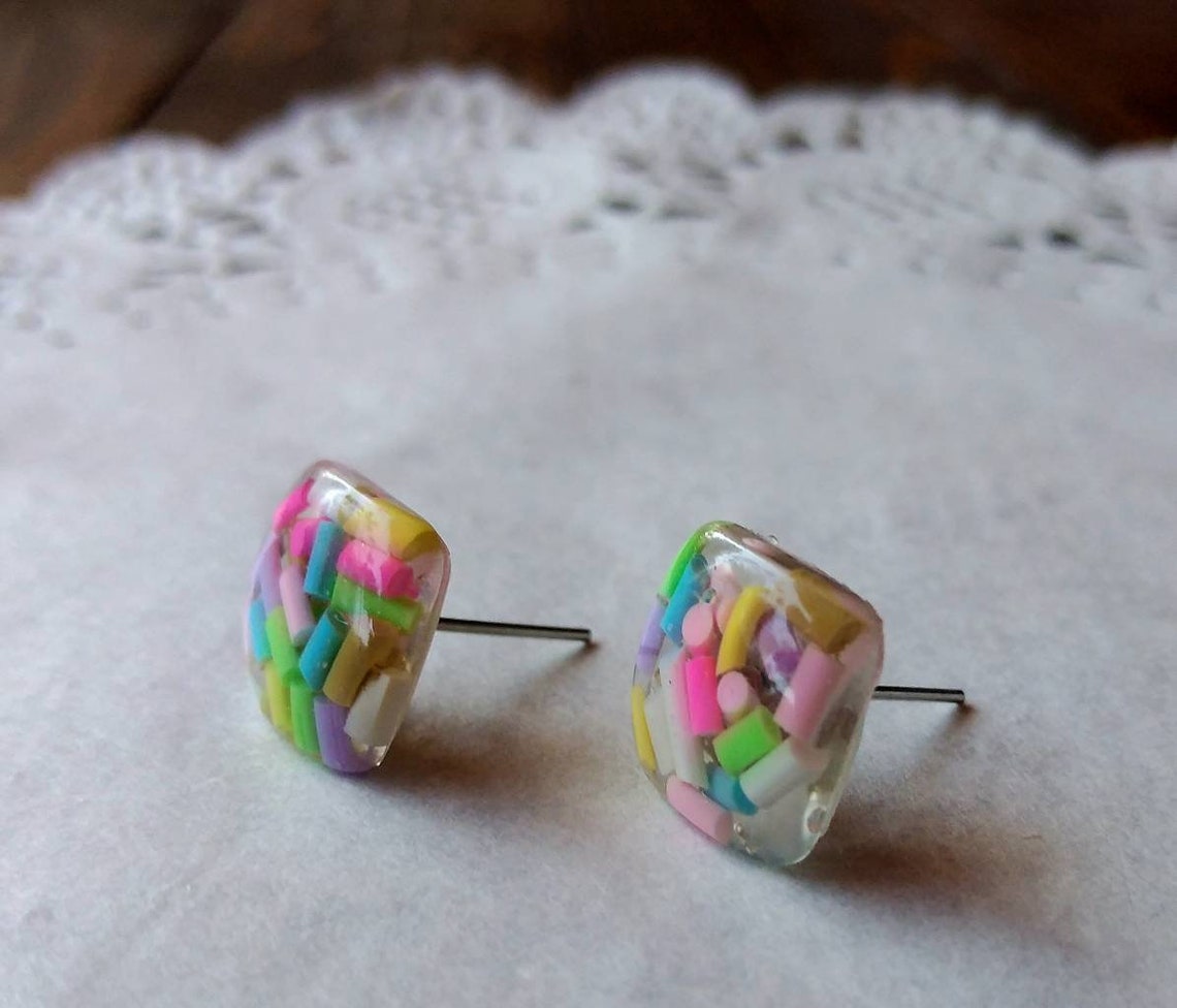 Sprinkles Earrings Resin Sprinkles Stud Earrings Colorful Etsy