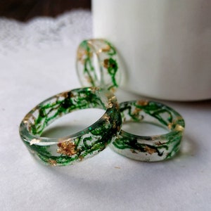 Moss Ring Moss and Gold Flake Ring Green Resin Ring Transparent Ring Nature Ring Plant Ring Forest Ring Botanical Ring Real Moss Resin Ring