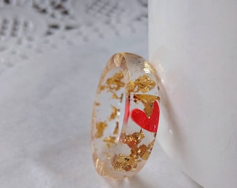Gold Flake Resin Ring Red Heart Ring Transparent Ring Gold Red Ring Ring For Women Love Ring Romantic Ring Resin Ring Gold Ring Heart Ring