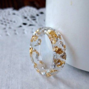 Silver and Gold Resin Ring Transparent Ring Silver Flake Resin Ring Gold Flake Ring Women Resin Ring Delicate Resin Ring Wedding Resin Ring