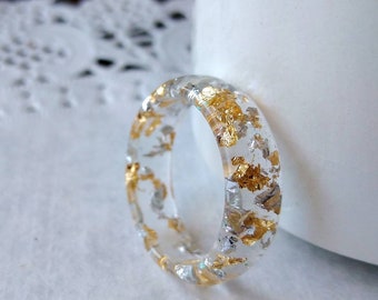 Silver and Gold Resin Ring Transparent Ring Silver Flake Resin Ring Gold Flake Ring Women Resin Ring Delicate Resin Ring Wedding Resin Ring