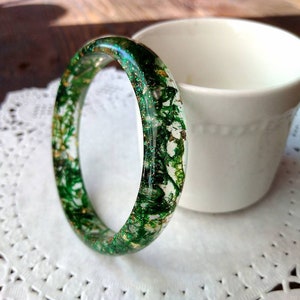 Moss Resin Bracelet Green Bracelet Real Moss and Gold Flake Bracelet Nature Bracelet Terrarium Bracelet Botanical Bracelet Green And Gold
