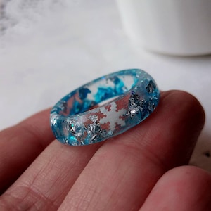Bague en résine flocon de neige Bague en résine bleue Bague en résine hiver Bague en résine de Noël Bague pour femme Bague feuille d&#39;argent Bague flocon de neige blanc Bague Aice