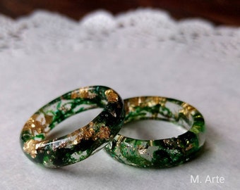 Real Moss Ring Green Ring Gold Resin Ring Gold Flake Resin Ring Nature Ring Ring for Women Terrarium Botanical Ring Plant Ring Handmade Ring