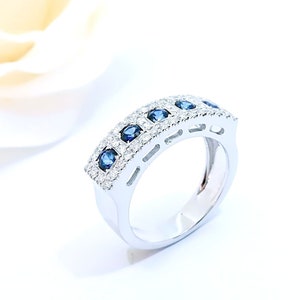 Sapphire engagement ring, pave diamond ring, unique wedding ring
