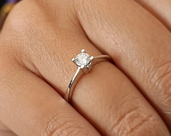Round Diamond solitaire ring 18k white Gold, 4 prong real Diamond ring