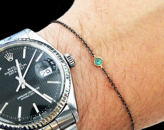 Emerald bracelet, mens bracelet, 18k gold