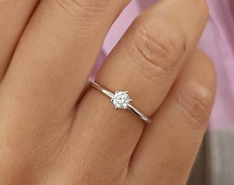 Round Diamond solitaire ring 18k white gold, 6 prong ring, Natural Diamond ring
