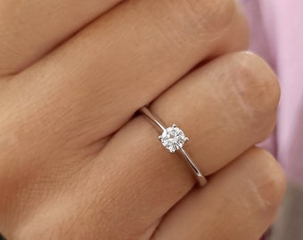 Round Diamond solitaire ring 18k white gold, Natural Diamond ring, Simple promise ring