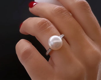 South sea Pearl and Diamand ring, 18k white Gold Pearl ring