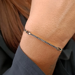 Womens Black Diamond tennis bracelet 18k gold, Adjustable bracelet