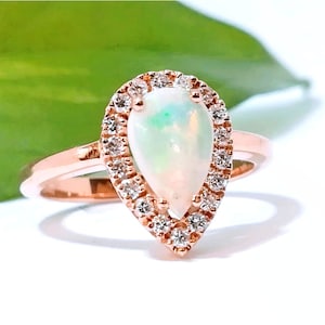 Opal engagement ring, opal ring diamond, 18k rose gold