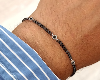 ブラックダイヤモンド付きメンズブレスレット、18Kゴールドメンズ