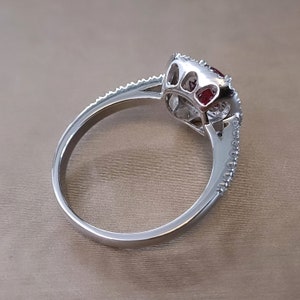 Round Ruby halo engagement ring 18k white Gold, Cushion cut ring, Diamond ring image 5
