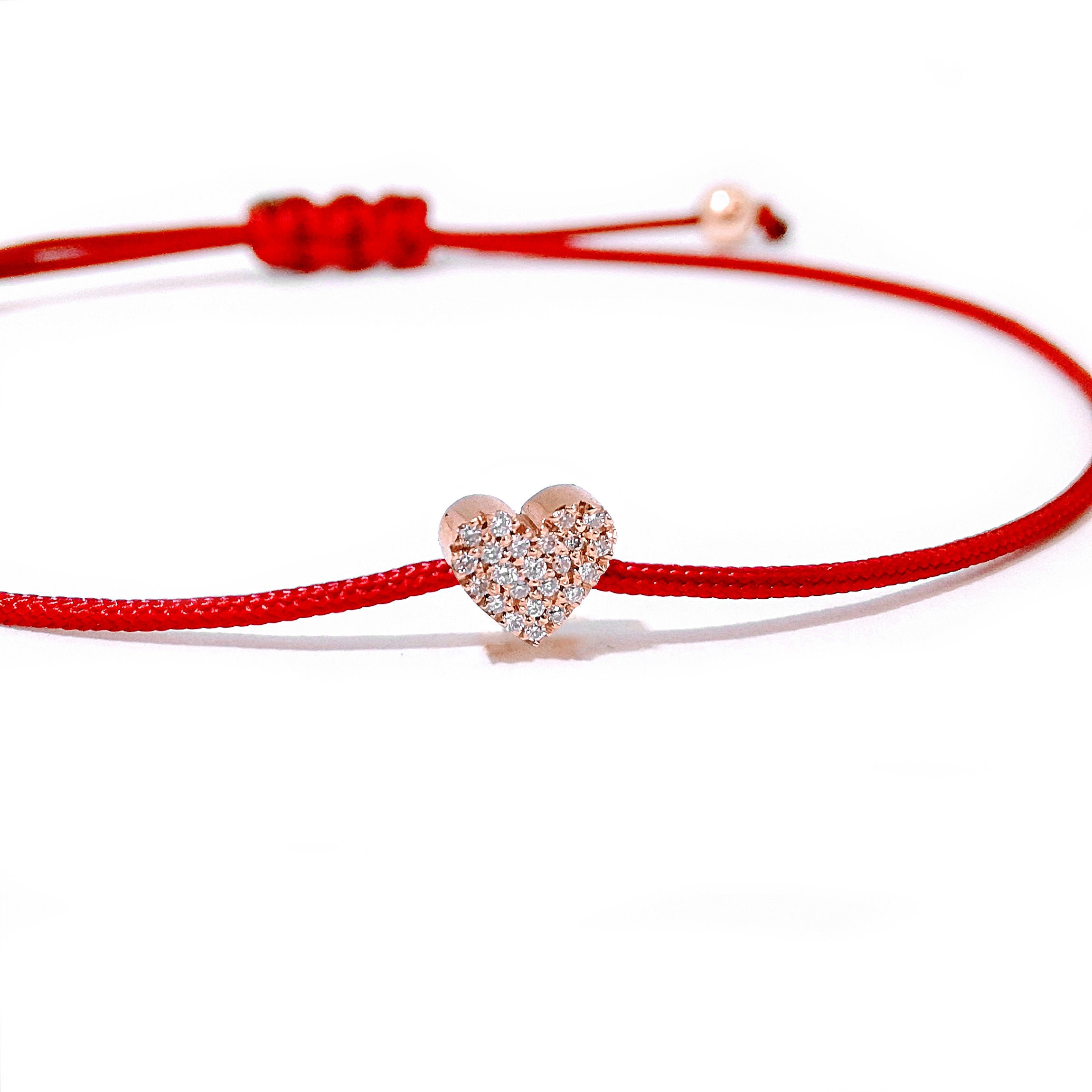 Heart Bracelet in 18k Gold and Diamonds. String Bracelet Etsy