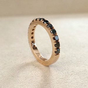 Black Diamond Eternity band 18k Rose gold, Black Diamond ring, Black wedding band