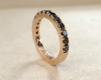 Black Diamond Eternity band 18k Rose gold, Black Diamond ring, Black wedding band
