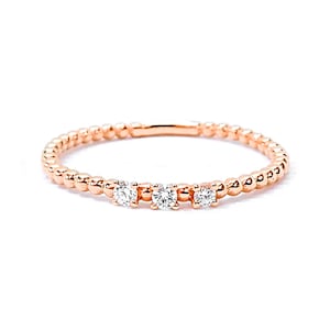 Beaded gold ring with diamonds, 9k rose gold