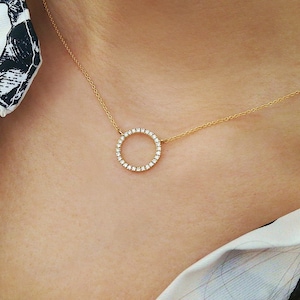 Minimalist 18k gold Circle Necklace, Diamond Circle necklace, Karma necklace