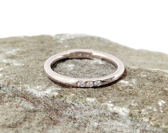 Three stone ring, gold stacking ring, midi ring