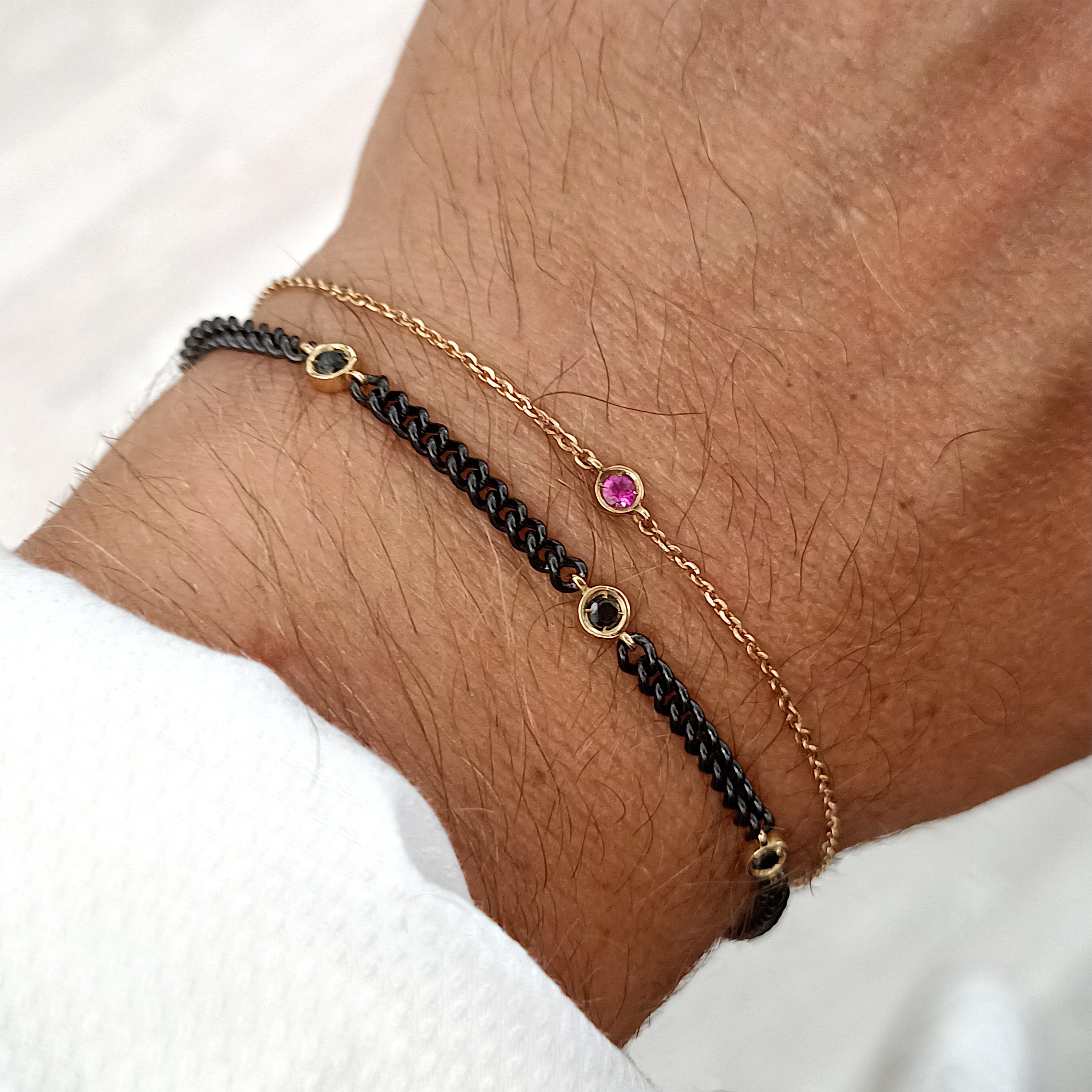 メンズ ブラックダイヤモンドブレスレット、メンズ 18K ゴールド