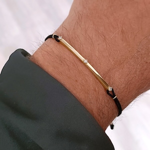 String bracelet with Diamond 18k Gold, Mens tennis bracelet, Bar bracelet for men