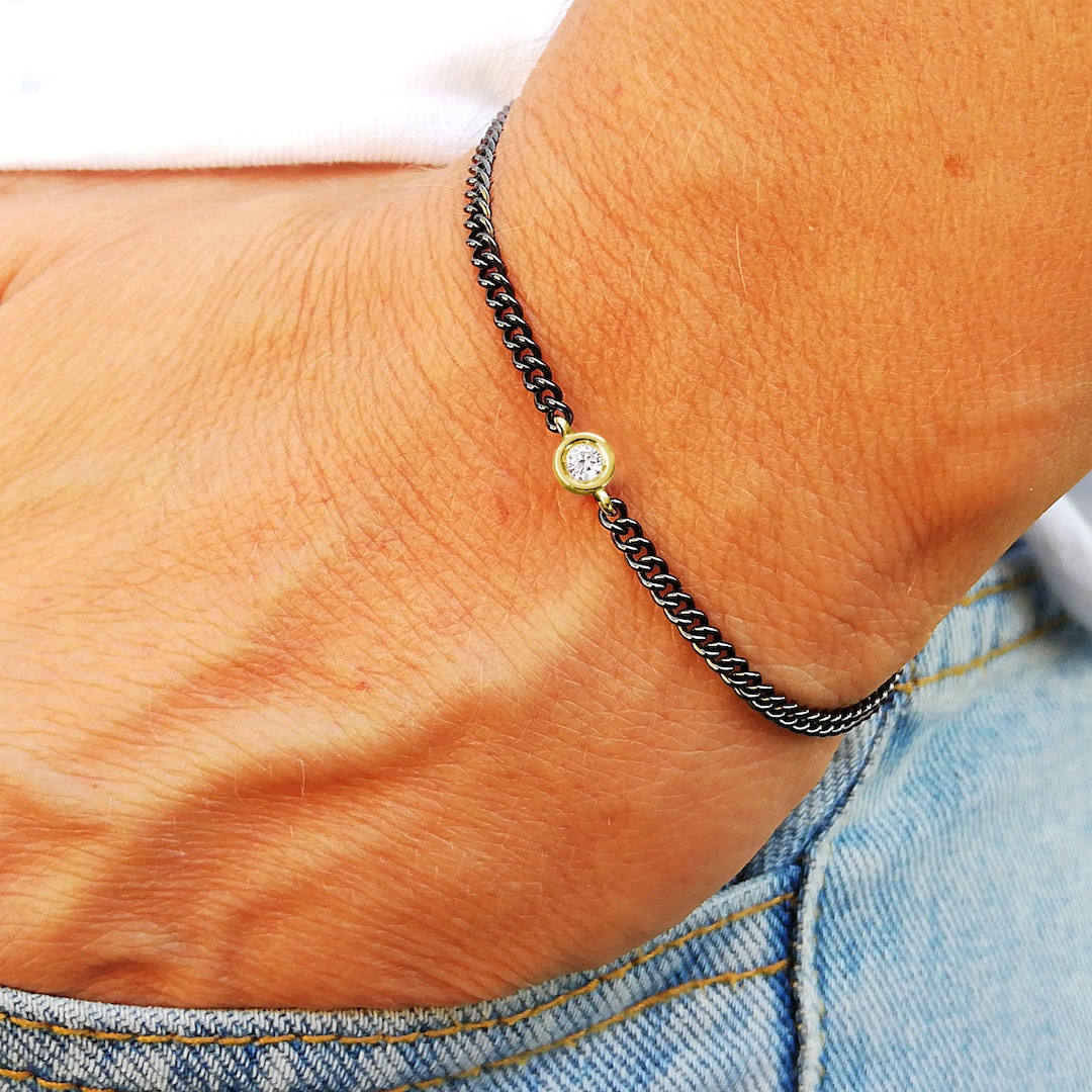 Diamond Bezel Bracelet, Mens Gold Bracelet Etsy