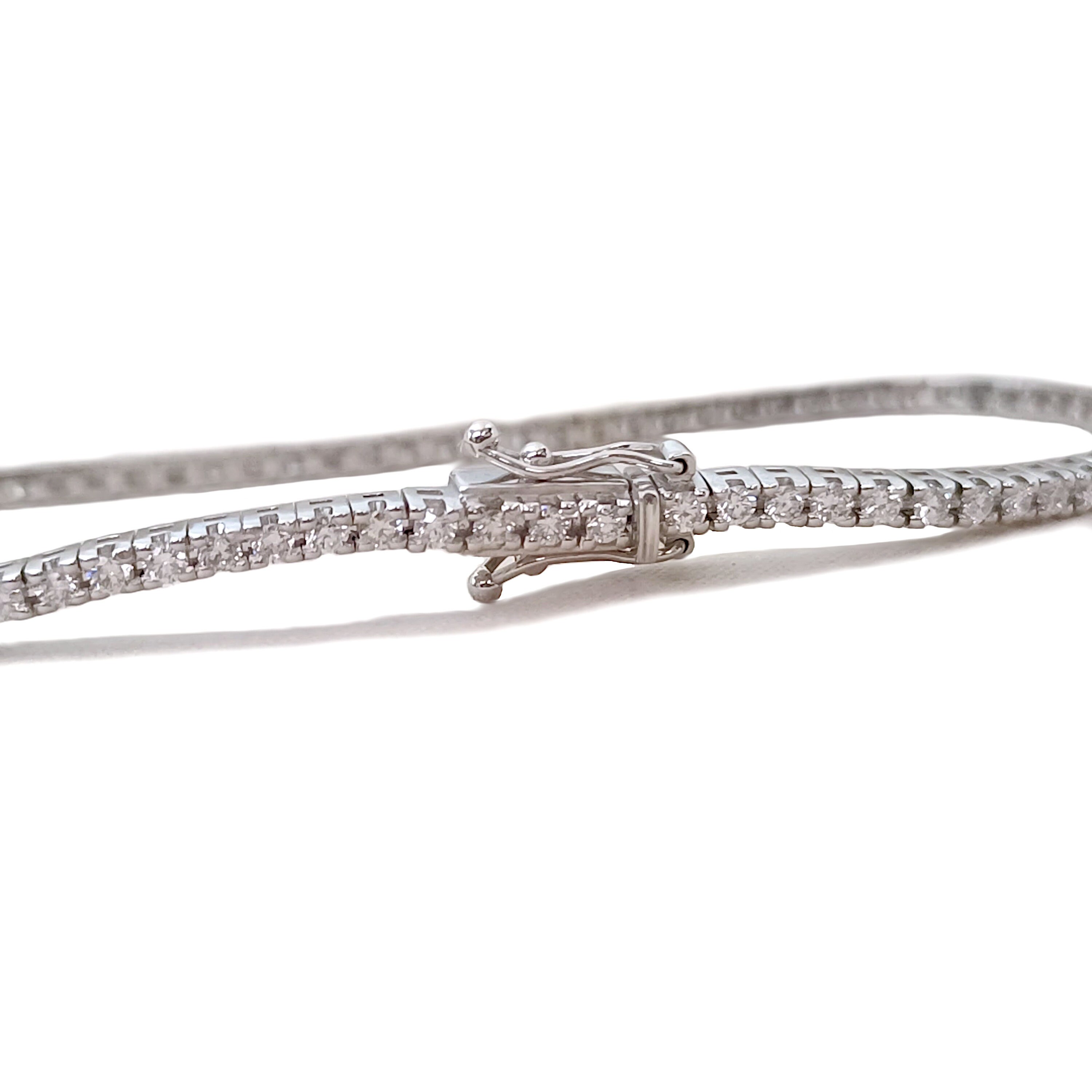 Bracelet Tennis Femme Or Blanc 9 Carats Et Diamant 0.20 Carat - 18 Cm, Neuf