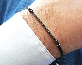 Mens black diamond tennis bracelet 18k, adjustable bracelet