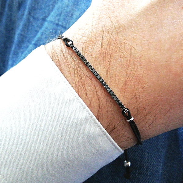 Bracelet tennis homme Diamants noirs Or 18 carats, bracelet réglable