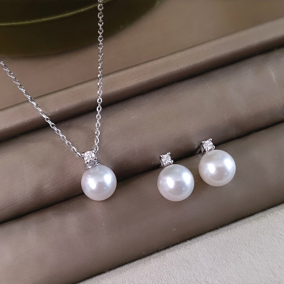 Collana Elli Con Ciondolo Classico Perla E Diamante 0,05 Ct, In Argento 925. Progettata In Germania, Realizzata A Mano A Bali. Regalo Prezioso. - 2