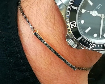 Black diamond bracelet, mens bracelet