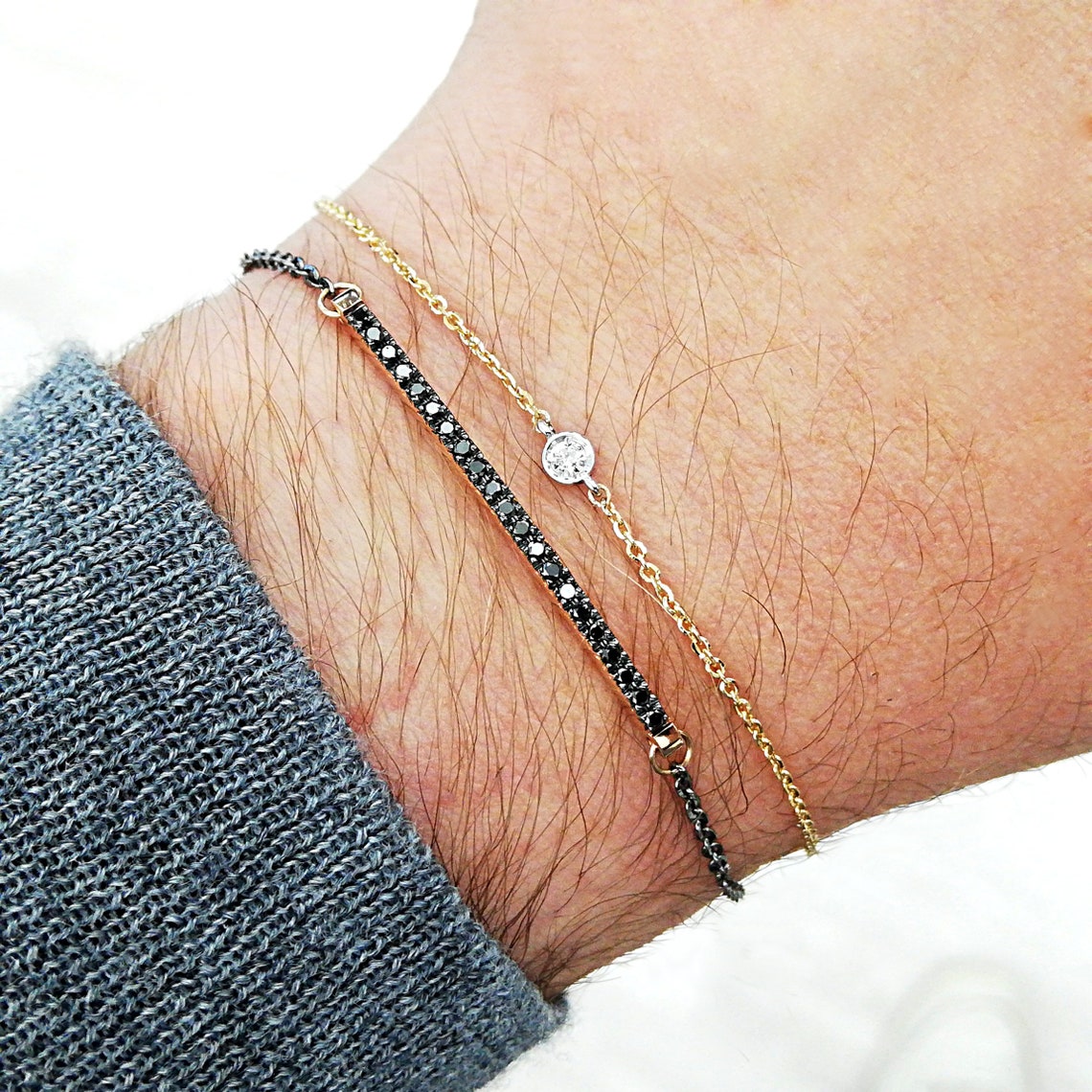 Black diamond bracelet mens bracelet Etsy