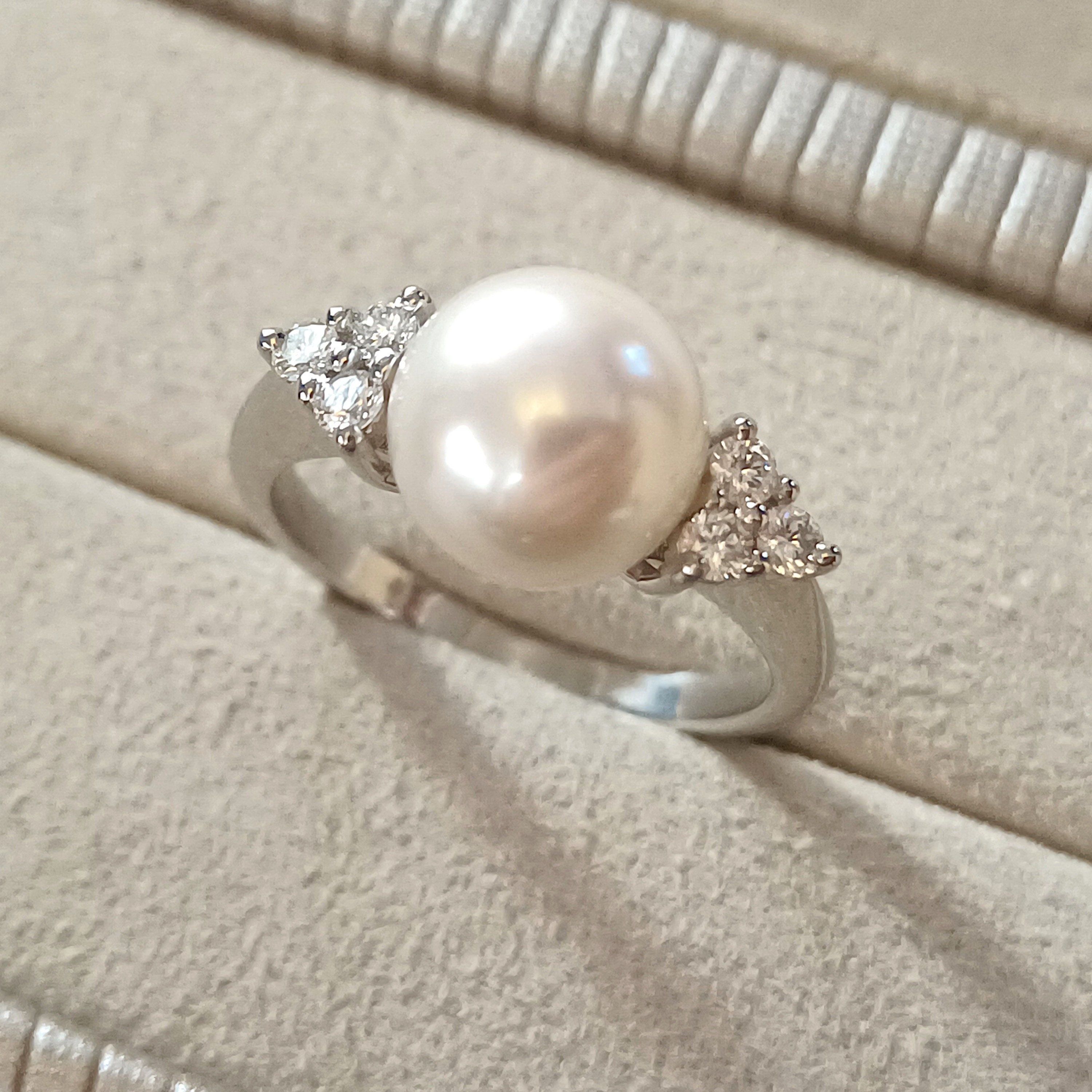 Pearl and Diamond Ring 18k Gold, Akoya Pearl Ring, Pearl  18 K.g. ring with perl +6diamond.size7.$3500. main image 0