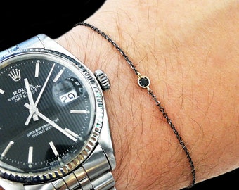 Schwarzes Goldarmband für Herren, schwarzes Diamantarmband.