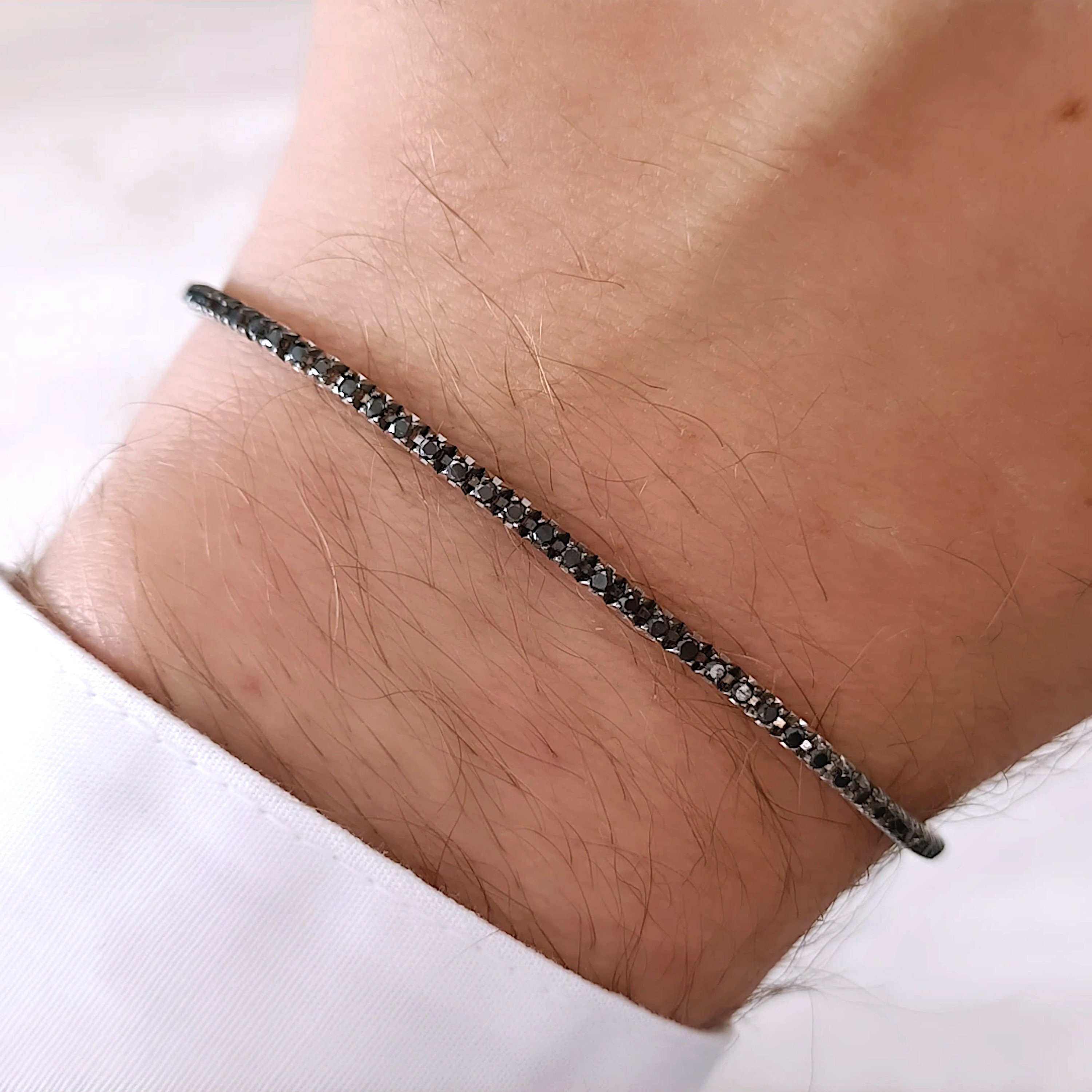 メンズ テニスブレスレット（ブラックダイヤモンドと18Kホワイト