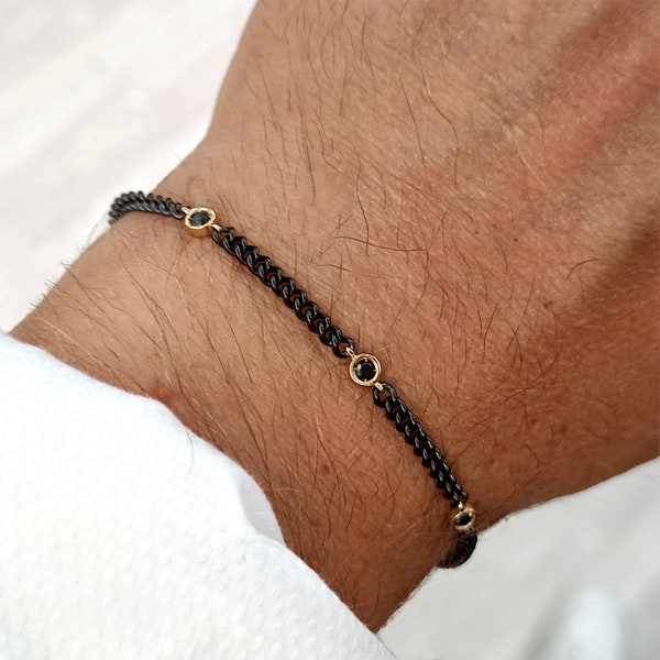 Bracelet homme avec diamants noirs, bracelet homme en or 18 carats, bracelet homme en acier noir