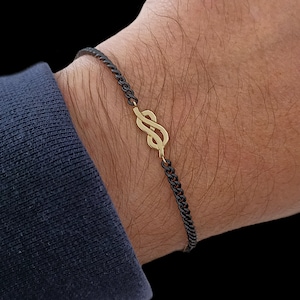 Pulsera de nudo para hombre 18k oro, pulsera para hombre acero negro