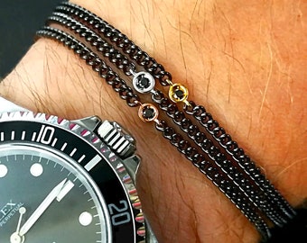 Bracelet homme en or, bracelet diamant noir